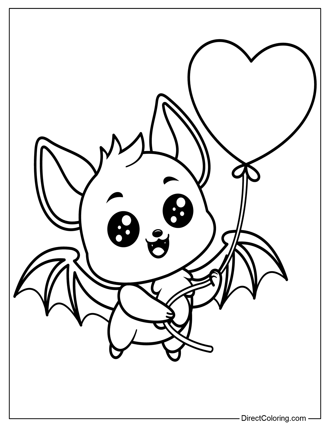 Cute Bat with Balloon Coloring Page